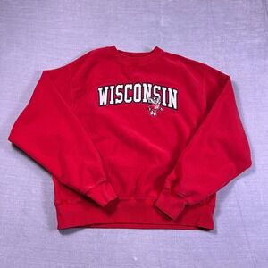 Signature Concepts Wisconsin Badgers Embroidered Crewneck Sweatshirt Mens L Red